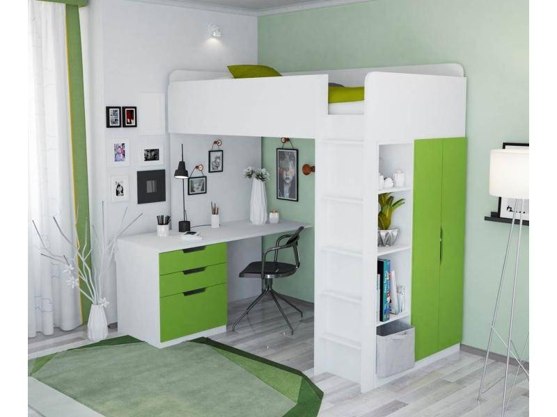 кровать-чердак polini simple с письменным столом и шкафом в Нижневартовске