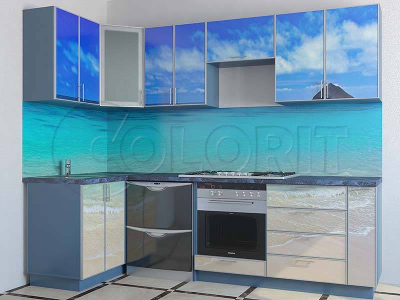 угловая голубая кухня в Нижневартовске