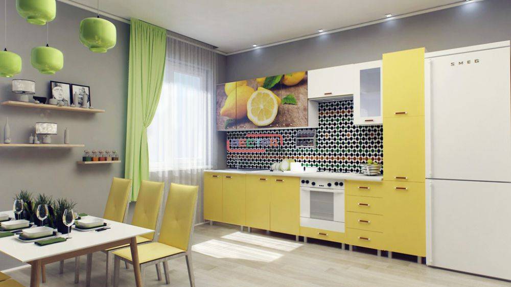 кухня фиалка фото лдсп желтый / лимоны в Нижневартовске