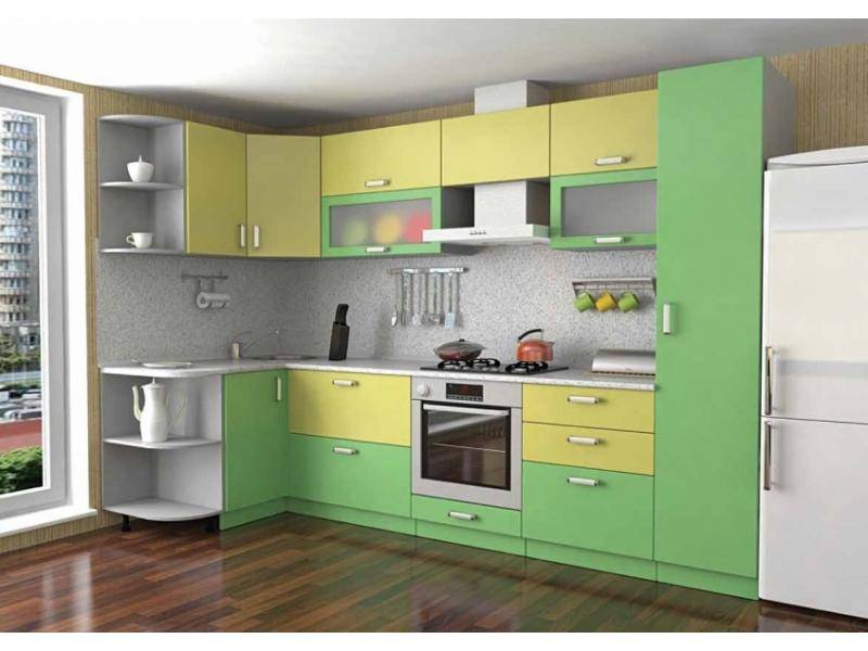 зелено-желтая угловая кухня в Нижневартовске
