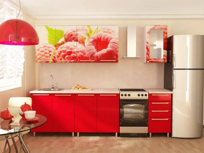 прямая кухня с фотопечатью малина в Нижневартовске