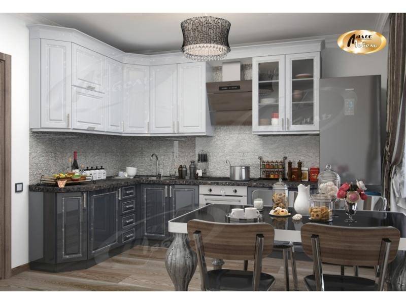 угловая бело-серая кухня кабаре-эмилия в Нижневартовске