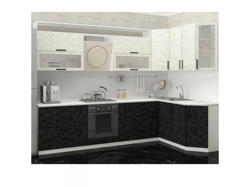 кухонный гарнитур черно-белые цветы в Нижневартовске