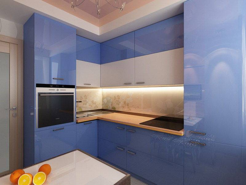 кухня синяя современная 05 в Нижневартовске