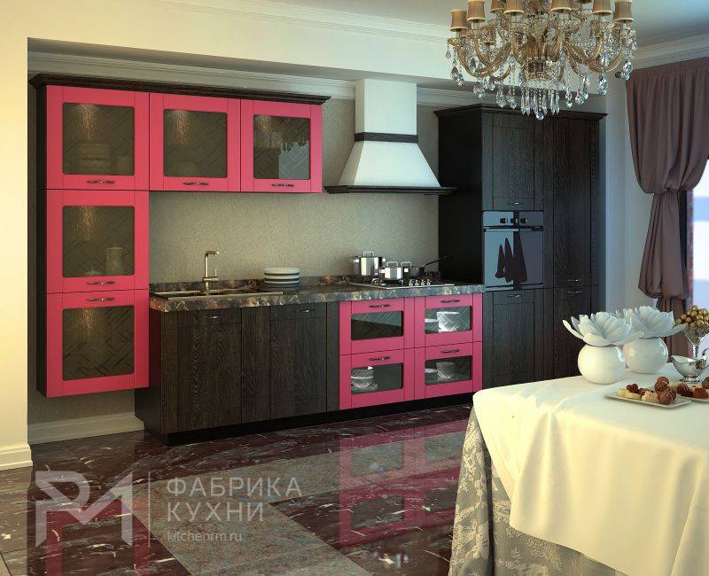 стильная кухня дуб шоколадный / фуксия в Нижневартовске