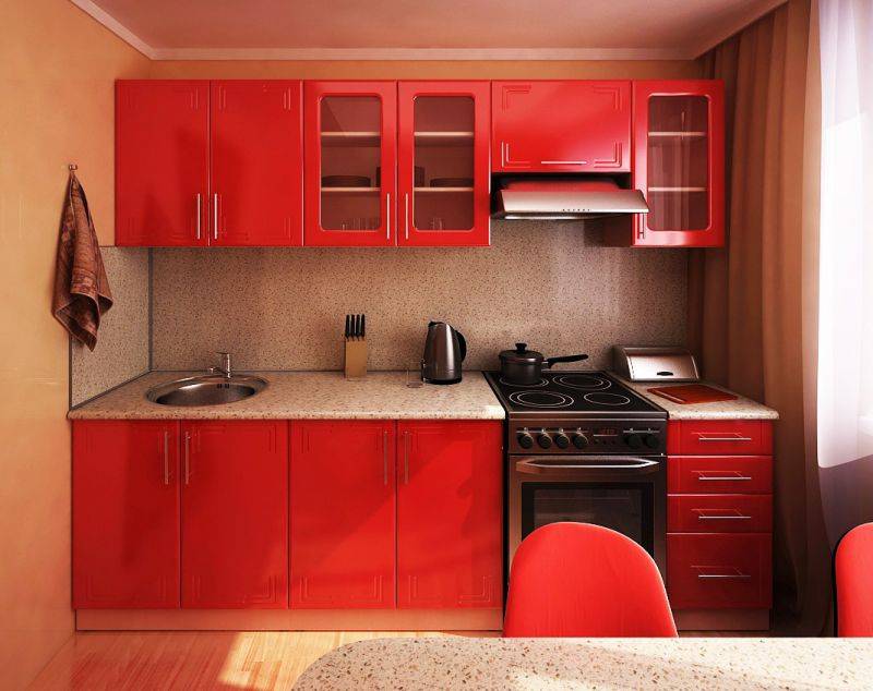 прямая красная кухня в Нижневартовске