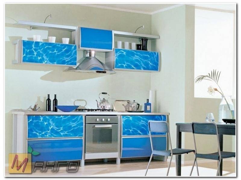 прямая кухня аква с фотопечатью в Нижневартовске