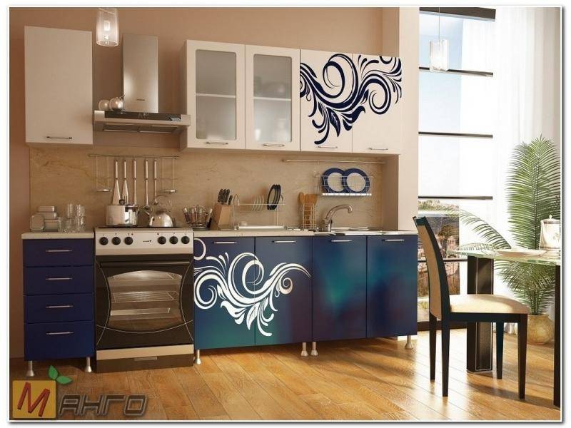 прямая кухня индиго с фотопечатью в Нижневартовске