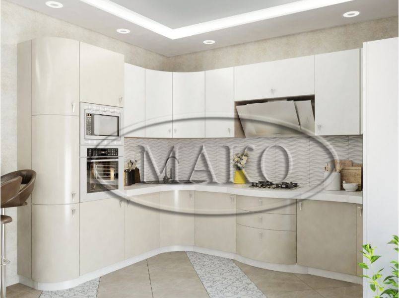 светлая кухня с гнутыми фасадами в Нижневартовске