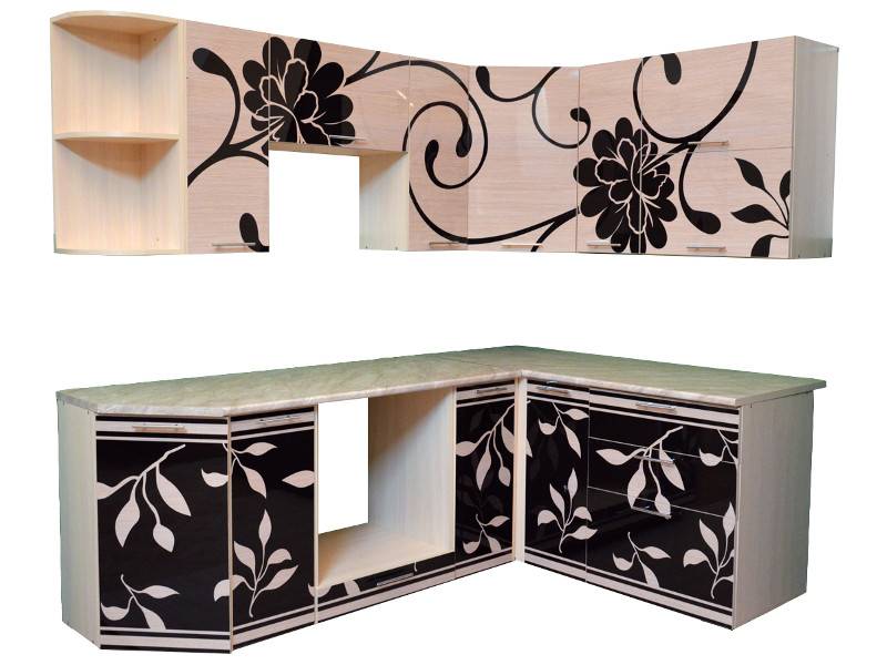 кухня угловая к1 черные цветы в Нижневартовске