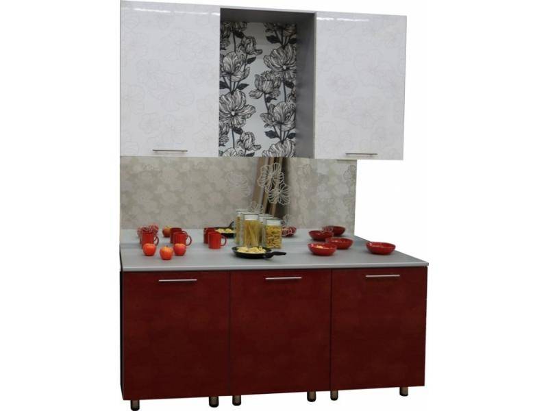 кухня прямая белый красный цветочек в Нижневартовске