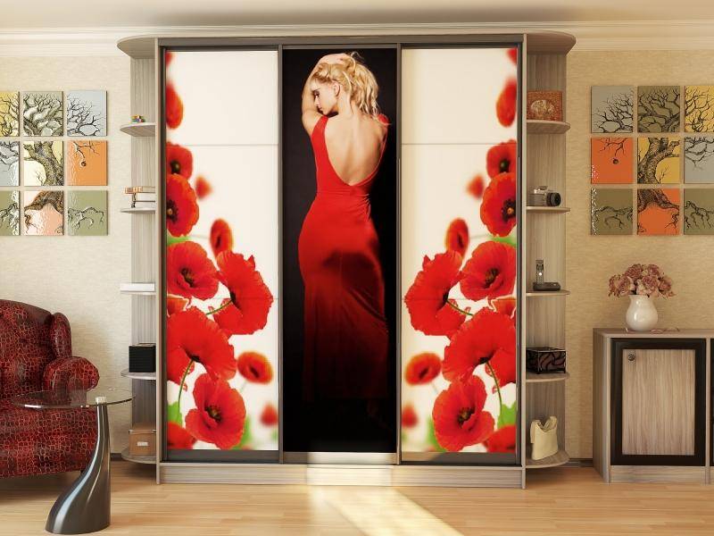 шкаф-купе девушка и маки в Нижневартовске