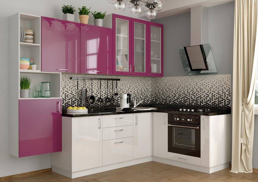 кухонный гарнитур с пластиковыми фасадами фуксия в Нижневартовске