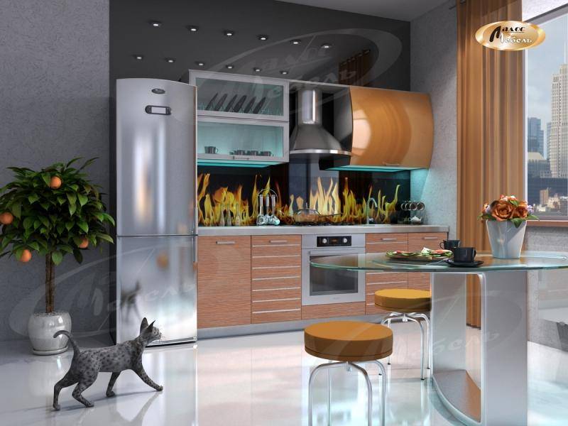 оранжевая кухня с подсветкой техно в Нижневартовске