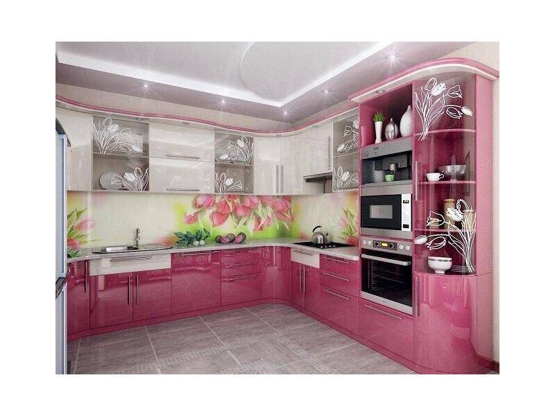 розовый кухонный гарнитур со стеклянными фасадами в Нижневартовске