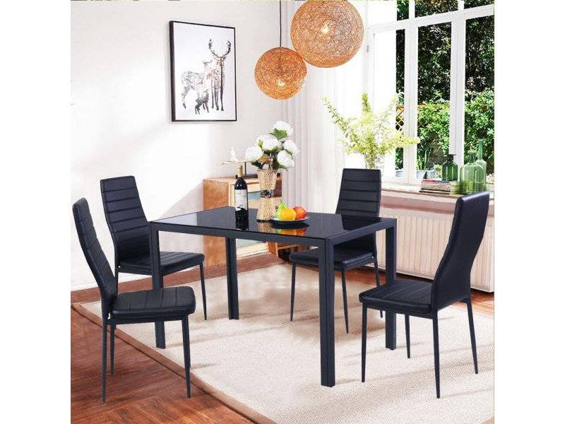 обеденная группа стол hugo-xl черный и 4 стула alan в Нижневартовске