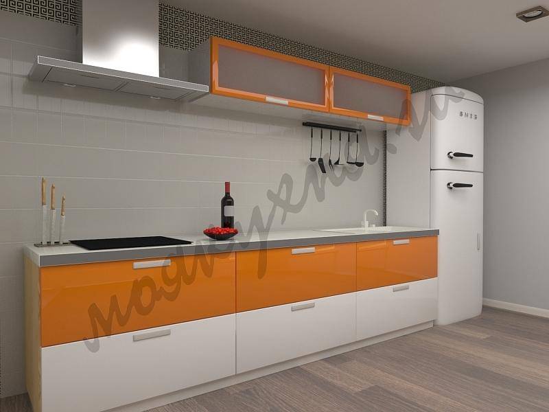 прямая бело-оранжевая кухня в Нижневартовске