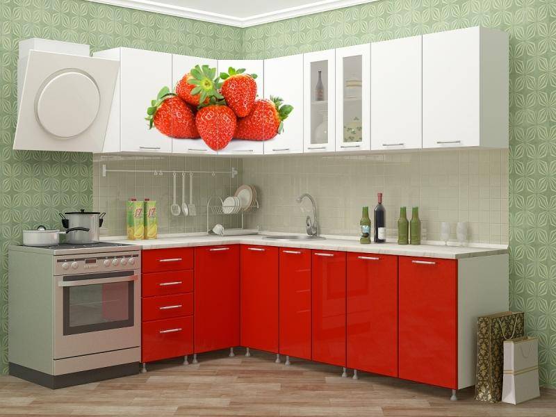 кухня угловая с фотопечатью клубника в Нижневартовске