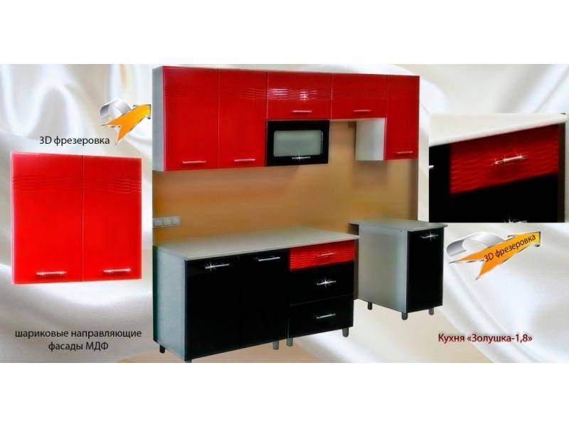 кухня прямая 1,8 м золушка красно-черная в Нижневартовске
