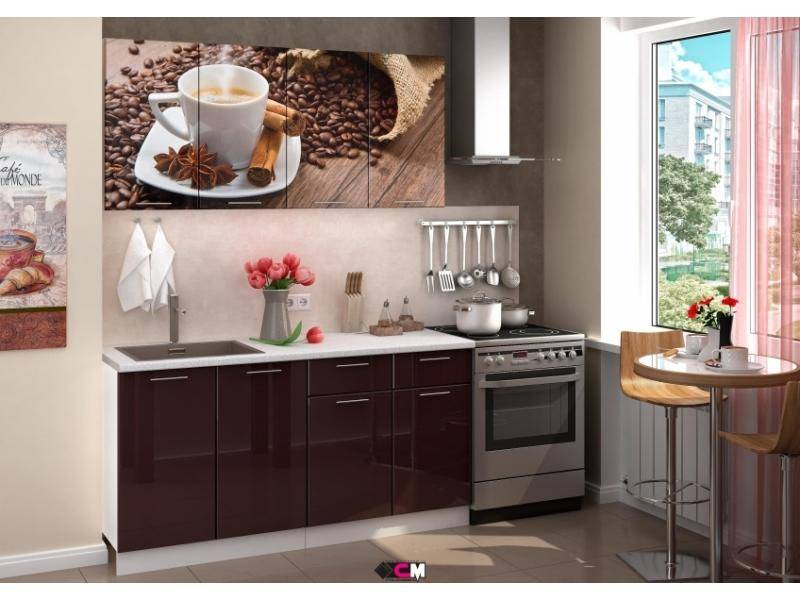 коричневая кухня с фотопечатью кофе в Нижневартовске