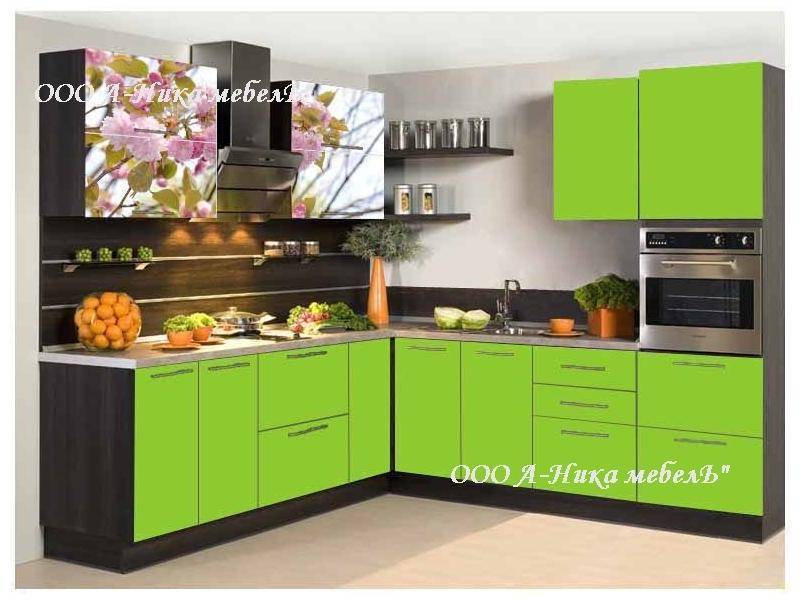 зеленая кухня с фотопечатью весна в Нижневартовске