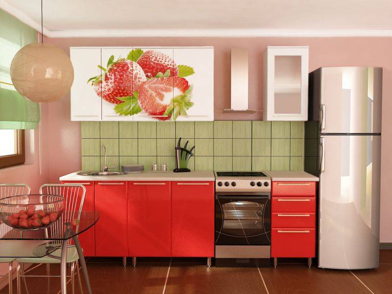 прямая кухня с фотопечатью клубника в Нижневартовске