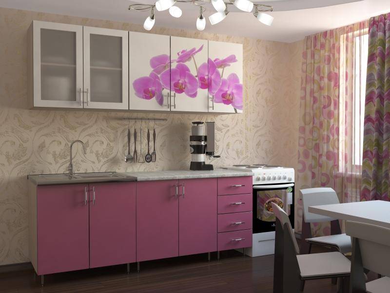 розовая кухня с фотопечатью орхидея в Нижневартовске