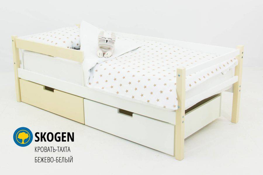 детская деревянная кровать-тахта бельмарко skogen бежево-белый в Нижневартовске