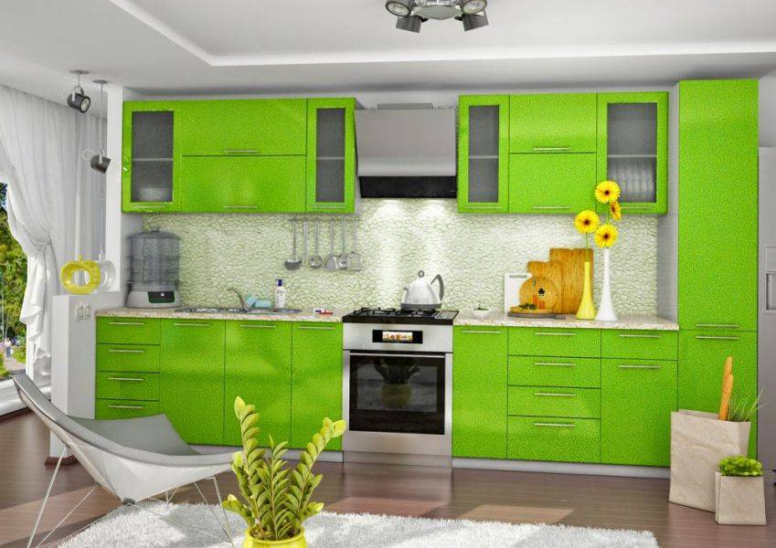 зеленая прямая кухня в Нижневартовске