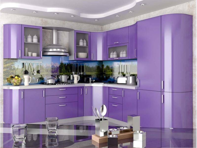 угловая фиолетовая кухня в Нижневартовске