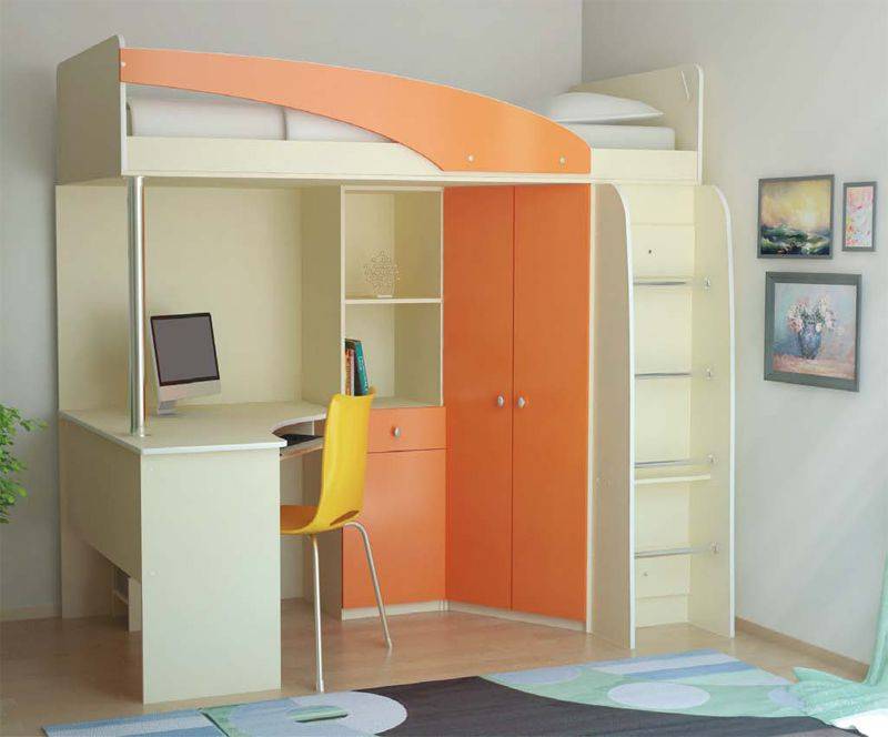 высокая кровать-чердак с рабочим местом и шкафом в Нижневартовске