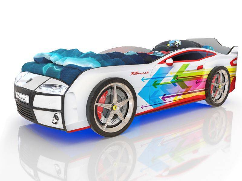 кровать машинка romack kiddy белая - стрелы в Нижневартовске