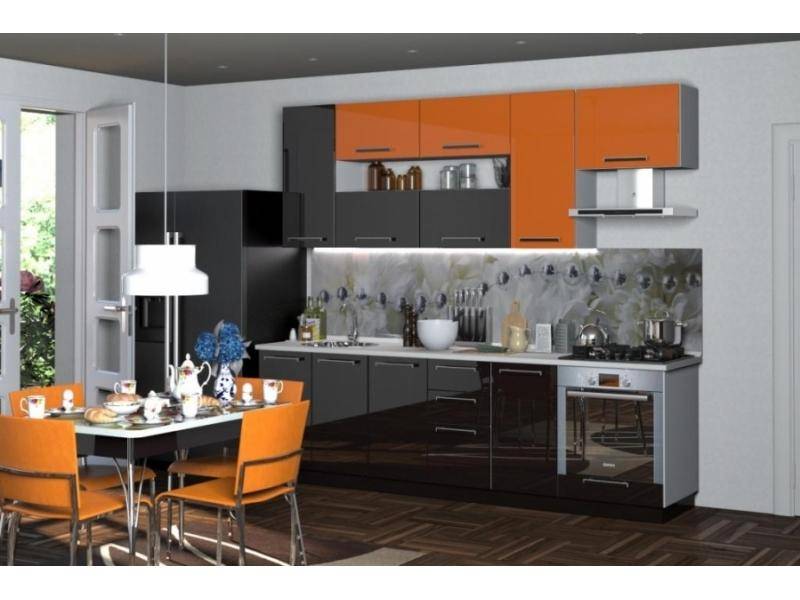 кухня прямая оранж - черный в Нижневартовске