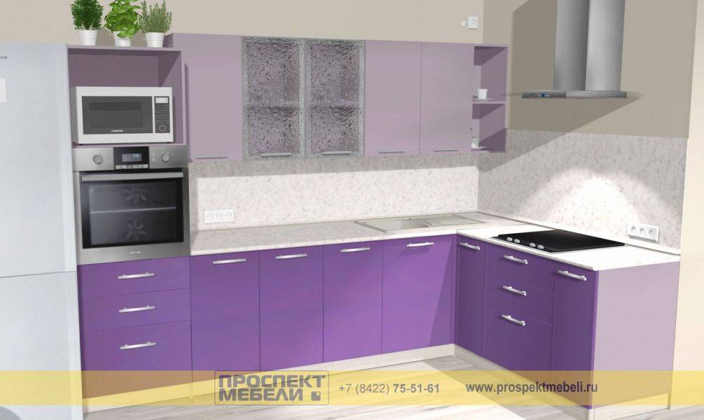 угловая сиреневая кухня в Нижневартовске