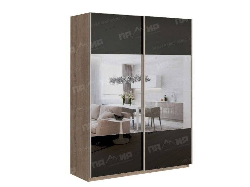 шкаф-купе браво сонома / венге / лакобель чёрная в Нижневартовске