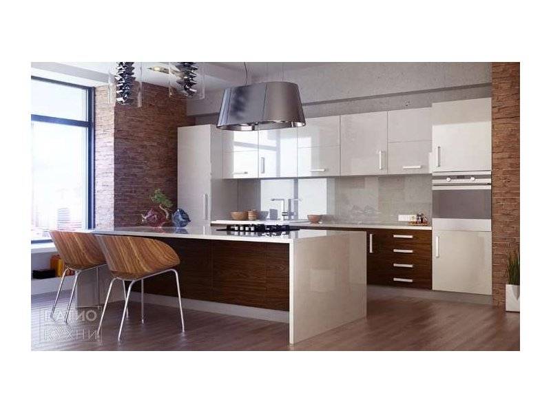 кухня sollievo островная (глянцевая, коричнево-белая) в Нижневартовске