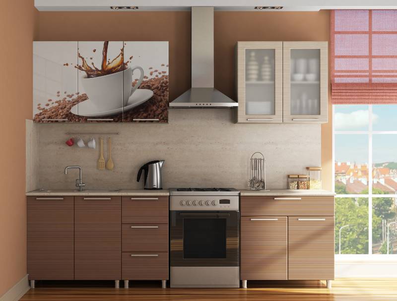 кухня прямая радуга с фотопечатью кофе в Нижневартовске