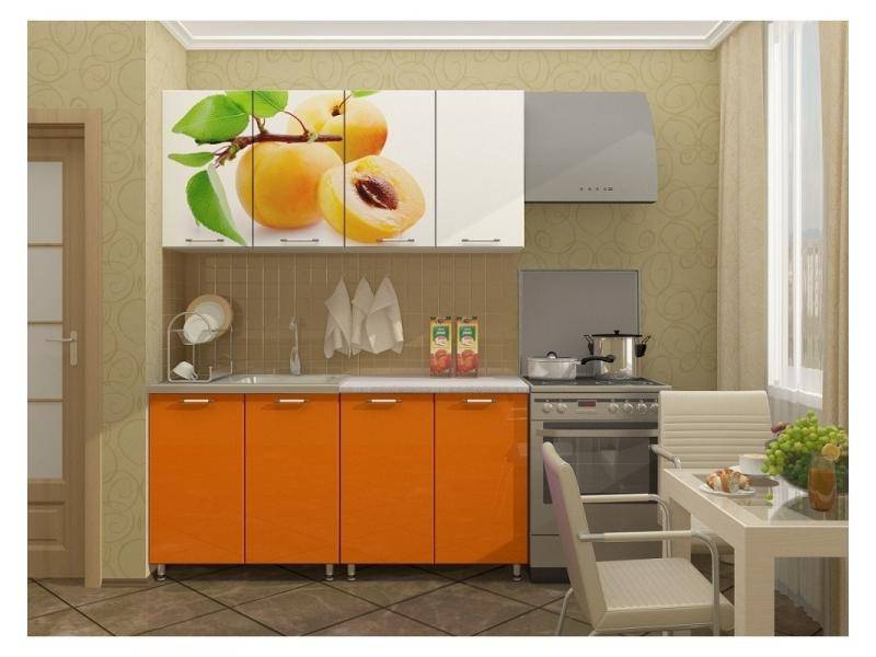 прямая оранжевая кухня с фотопечатью в Нижневартовске
