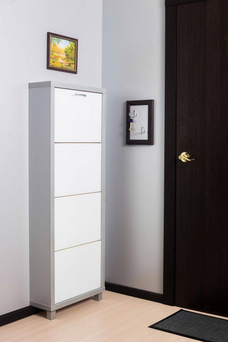 обувной шкаф 4-х секционный люкс стекло белое в Нижневартовске