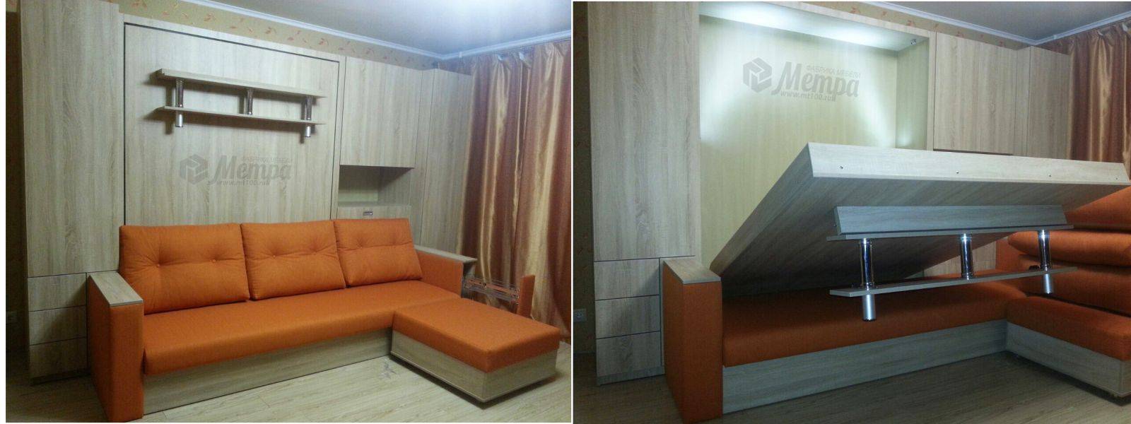 мебель трансформер шкаф-кровать с оранжевым диваном в Нижневартовске