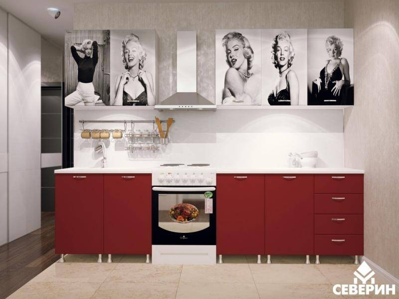 красная кухня с фотопечатью в Нижневартовске