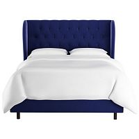кровать двуспальная 160х200 синяя с каретной стяжкой reed wingback blue velvet в Нижневартовске