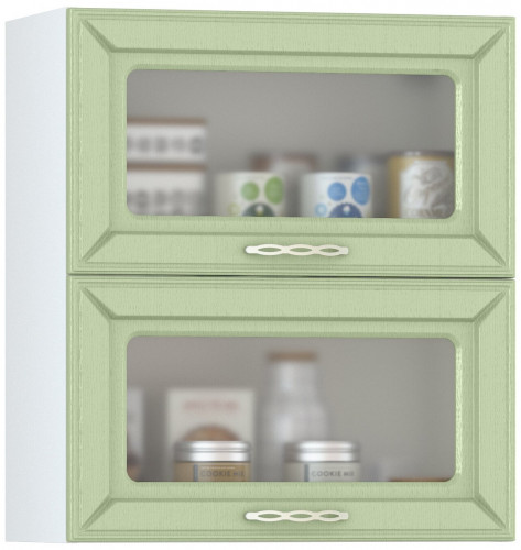 шкаф навесной 600 витрина горизонтальный 2 двери кухня маргарита фисташка структурная, двери открываются вверх в Нижневартовске