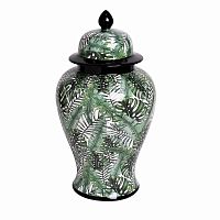 ваза керамическая листья с крышкой бело-зеленая 22*40см в Нижневартовске