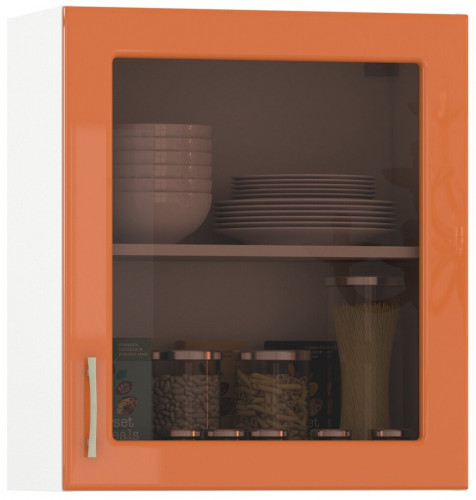 шкаф навесной 600 витрина 1 дверь кухня сандра манго глянец/белый в Нижневартовске