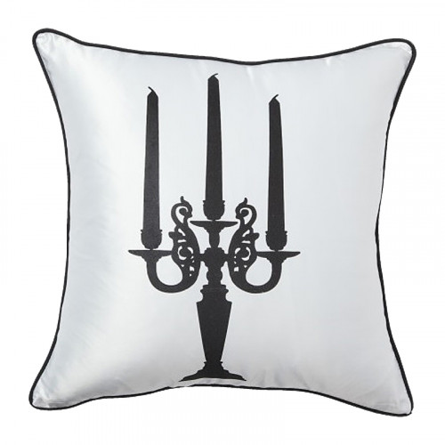 подушка с рисунком в виде чёрного канделябра chandelier белая в Нижневартовске