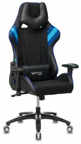 игровое кресло бюрократ бюрократ viking 4 aero, обивка: искусственная кожа, цвет: иск.кожа черная/ткань черная 26-28/сетка синяя(tw-10)-голубая(tw-55)-серая(tw-12) в Нижневартовске