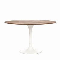 стол обеденный tulip с коричневой столешницей диаметр 122 белый в Нижневартовске