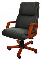 кресло компьютерное надир 1д эко-кожа, цвет чёрный, крестовина и подлокотники дерево вишня в Нижневартовске