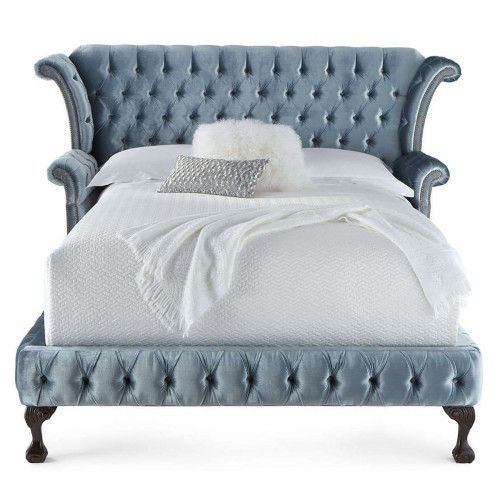 кровать двуспальная 180х200 голубая из велюра teomo в Нижневартовске